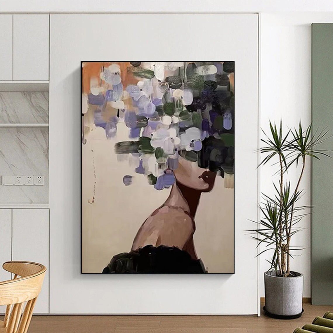 Floral - Headed Figure Abstract Painting for Bohemian Spaces HENG309