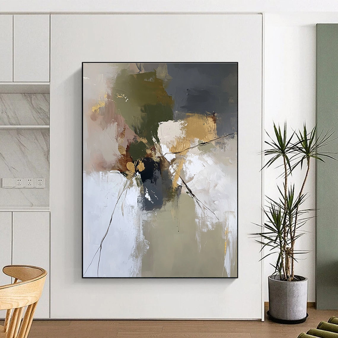 Green Gold Gray Abstract Painting with Natural Elegance WINK465