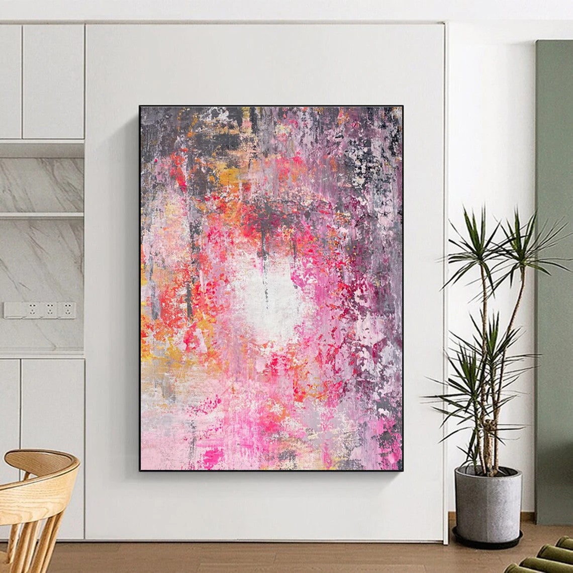 Pink and Gray Abstract Painting for Romantic Living Spaces HENG470