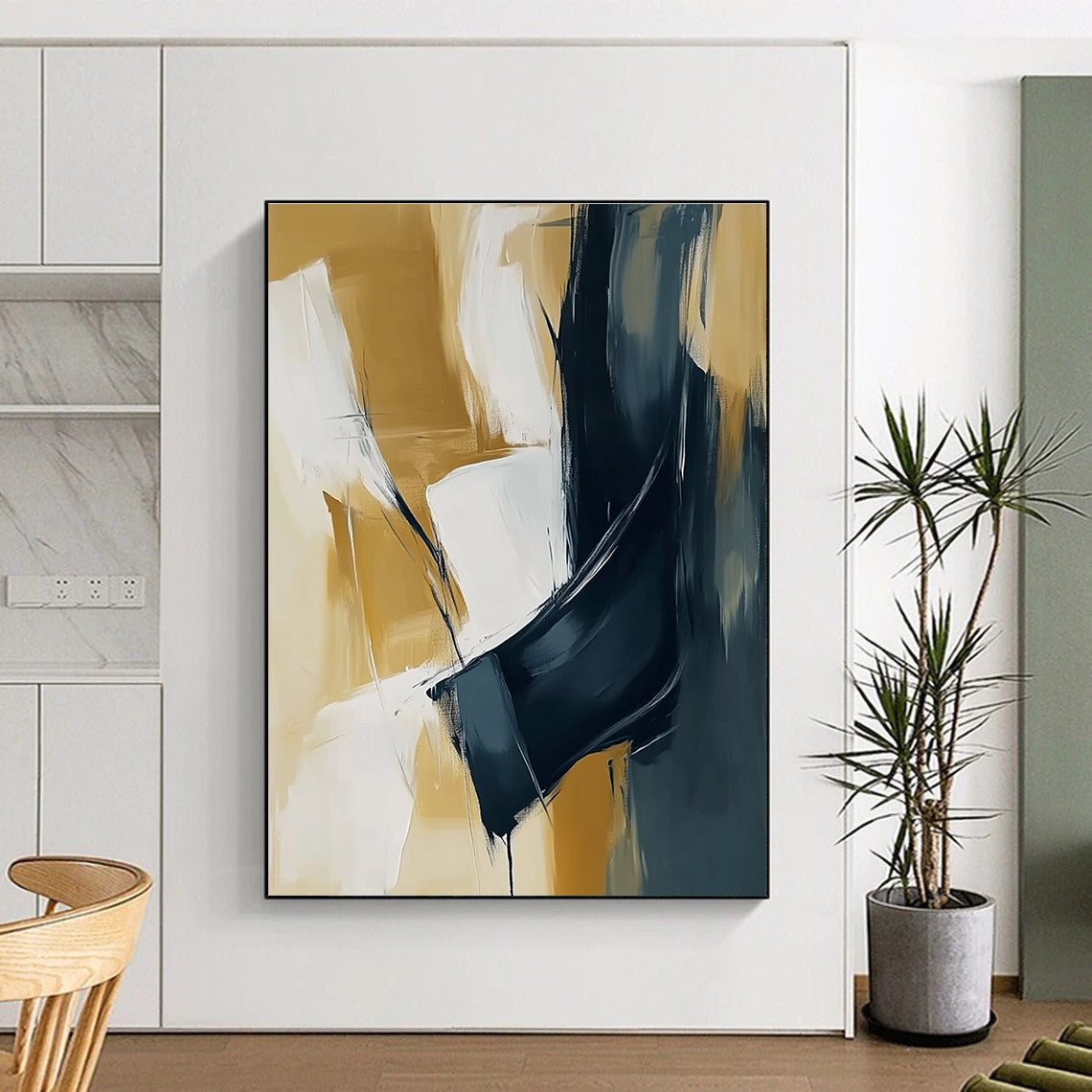 Gold and Black Abstract Painting with Luxurious Contrast WINK805