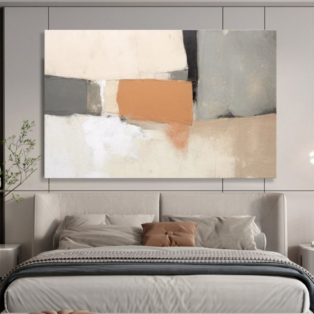 Neutral - Toned Geometric Abstract Painting for Timeless Interiors YHT075