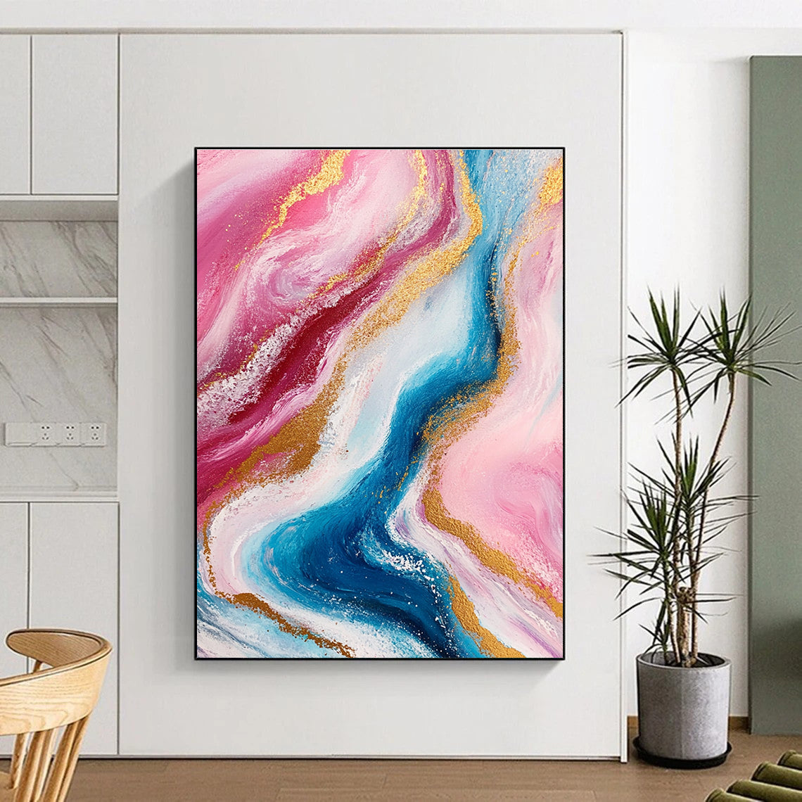 Pink and Blue Marbled Abstract Painting with Luxurious Flow WINK259