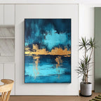 Blue and Gold Reflection - Elegant Landscape Abstract Painting GAB0460