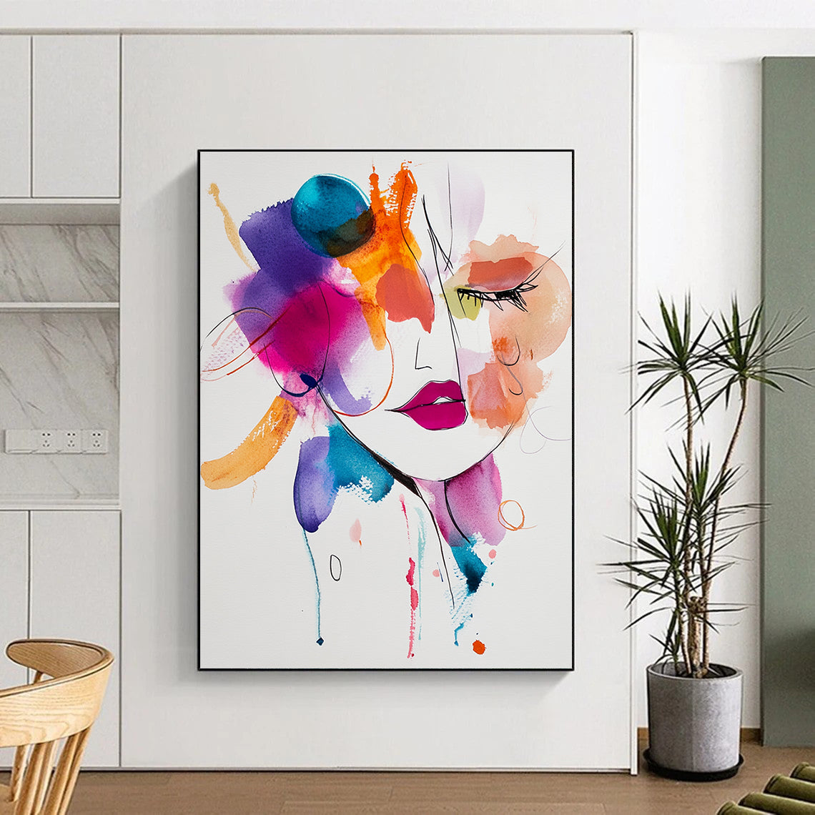 Watercolor Woman with Color Splashes Vibrant Abstract Portrait GAB0349