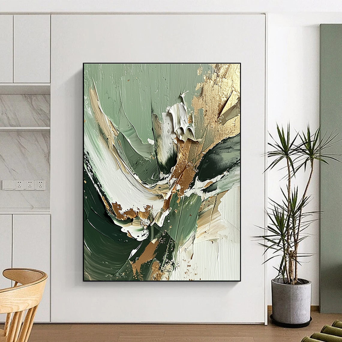 Green - Gold - White Abstract Painting with Natural Luxury WINK536