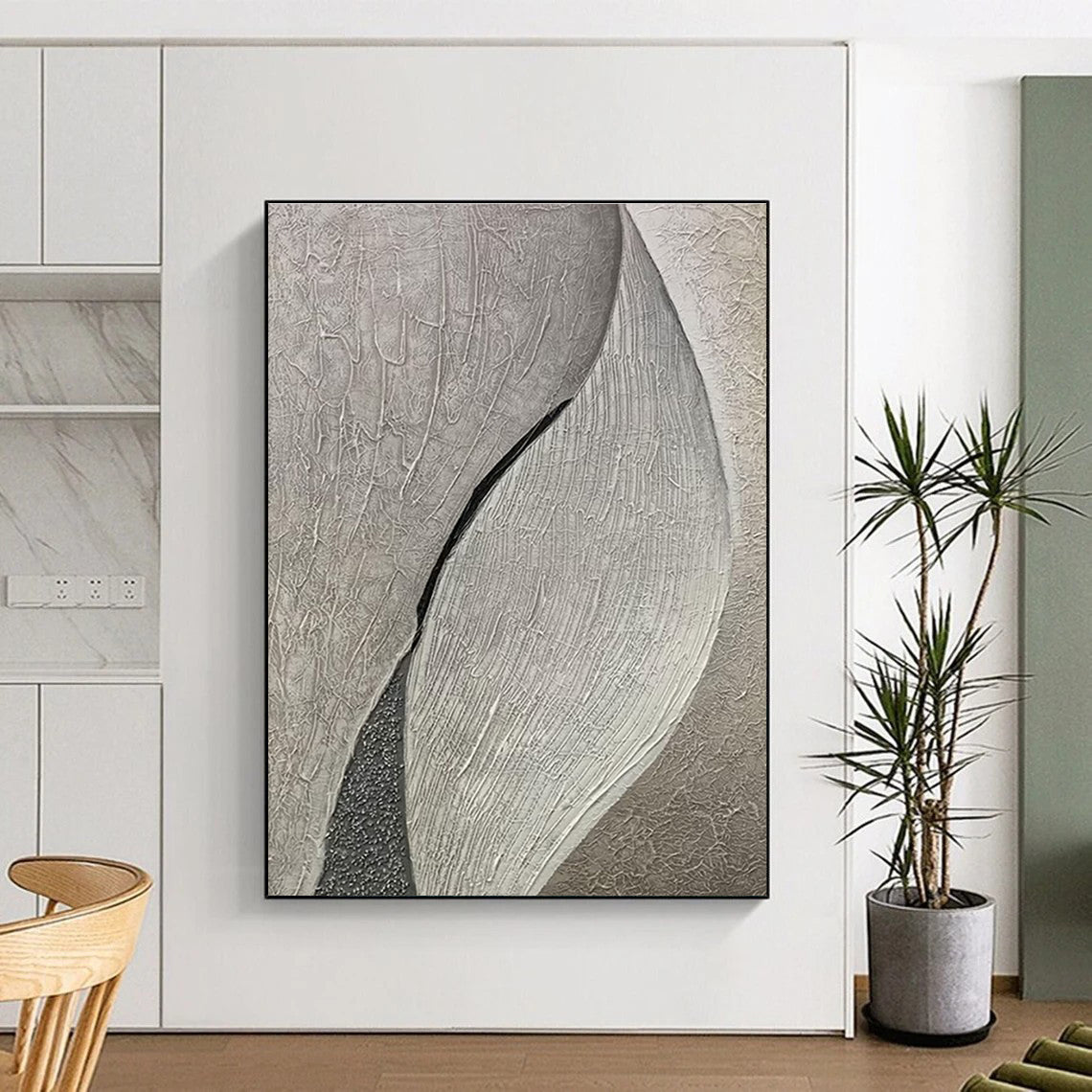 Textured Gray Leaf - Like Abstract Painting for Nature - Inspired Spas HENG524