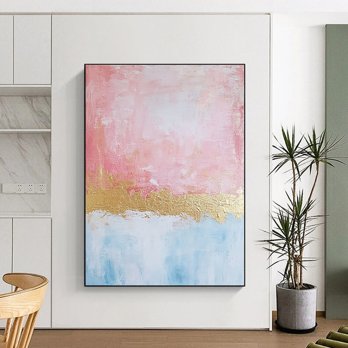 Pink Blue Gold Abstract Painting with Dreamy Warmth WINK726
