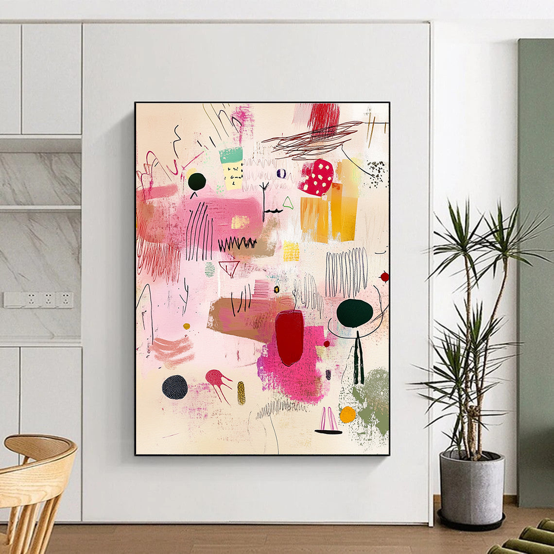 Playful Pink Doodles Whimsical Sketch Abstract Painting GAB0248