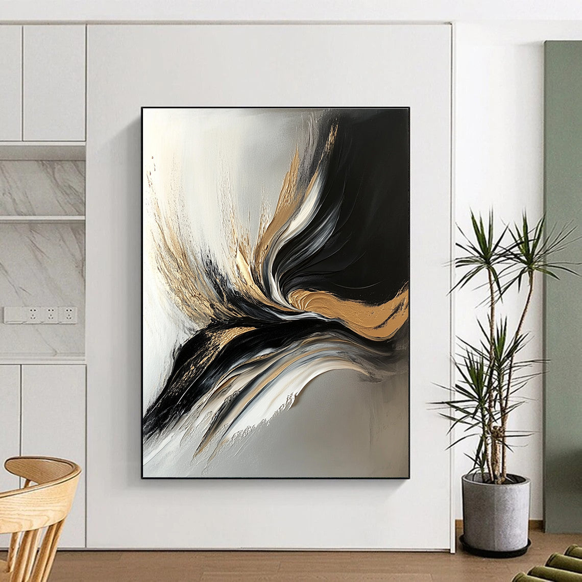 Gold and Black Abstract Painting with Luxurious Flow WINK343