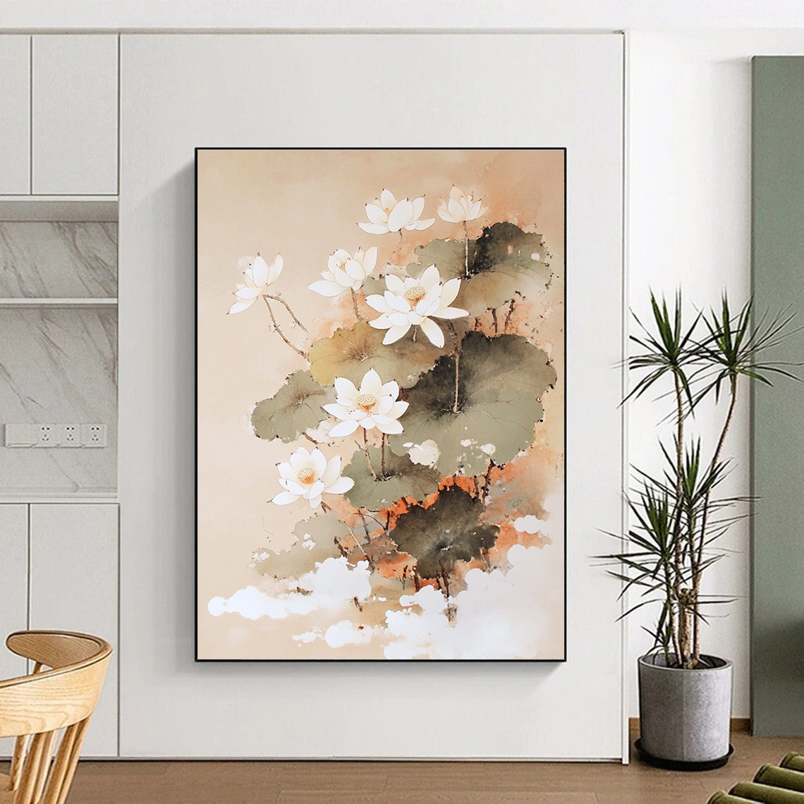 Traditional Lotus Flowers Elegant Floral Abstract Painting GAB0271