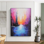 Pink Sunset Cityscape Abstract Painting for Romantic Interiors GAB0734