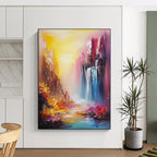 Colorful Canyon Waterfall Impressionistic Abstract Painting for Dreamy Spaces GAB1420