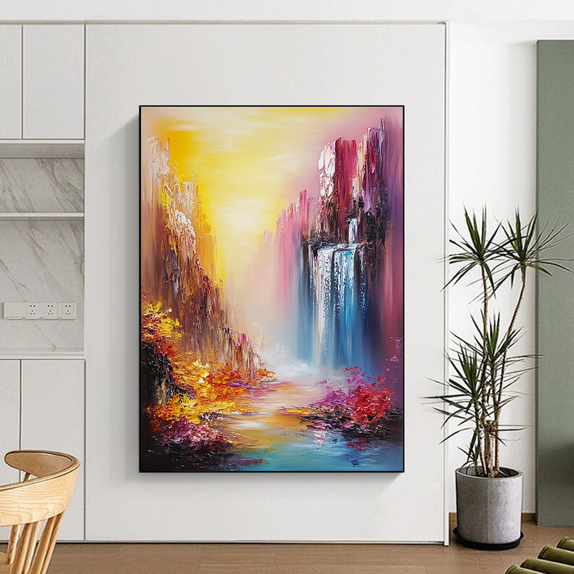 Colorful Canyon Waterfall Impressionistic Abstract Painting for Dreamy Spaces GAB1420