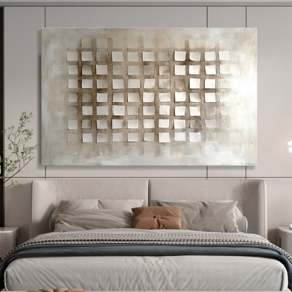 Minimalist Beige Grid Art for Modern Spaces Abstract Painting ABS121