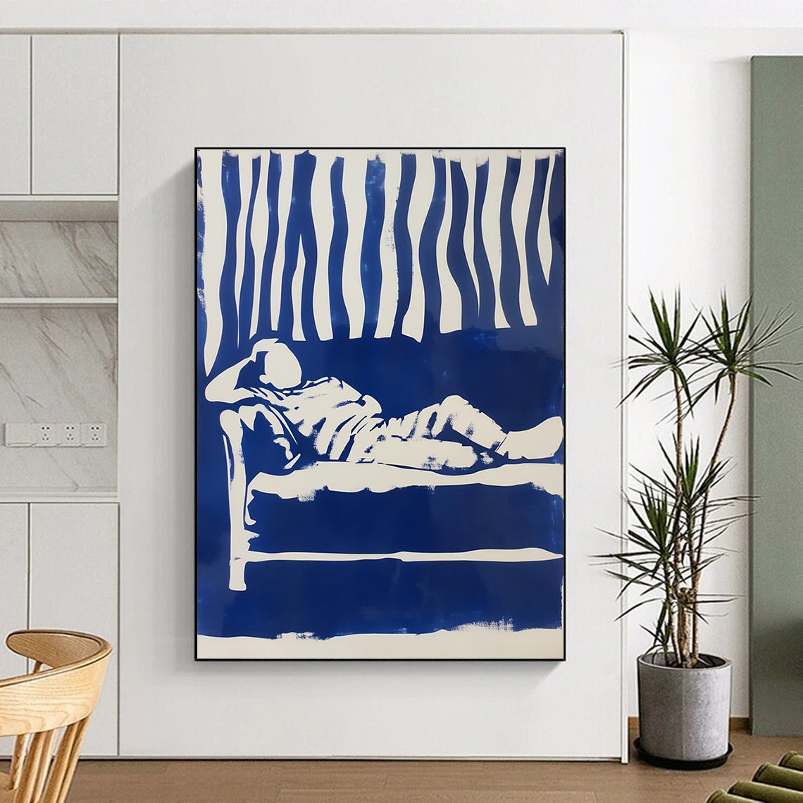 Blue and White Figure Minimalist Abstract Painting GAB0369