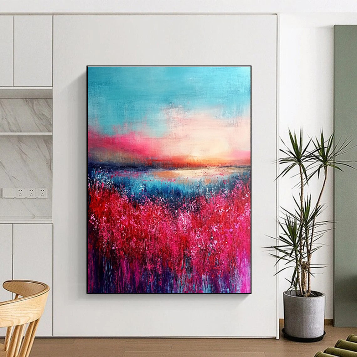 Flower Field Sunset Abstract - Romantic Landscape Art GAB0548