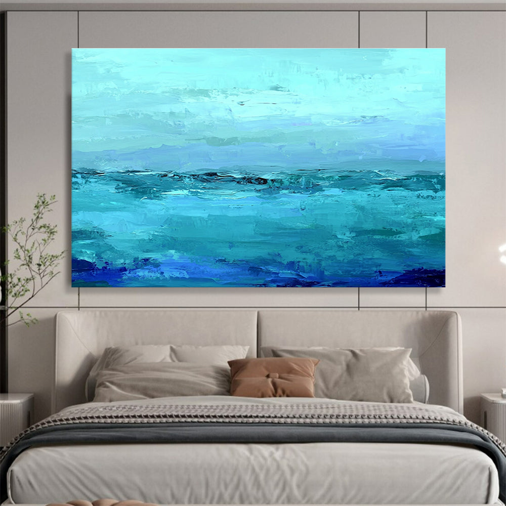 Blue Abstract Sea with Layered Brushstrokes Abstract Painting ABS360