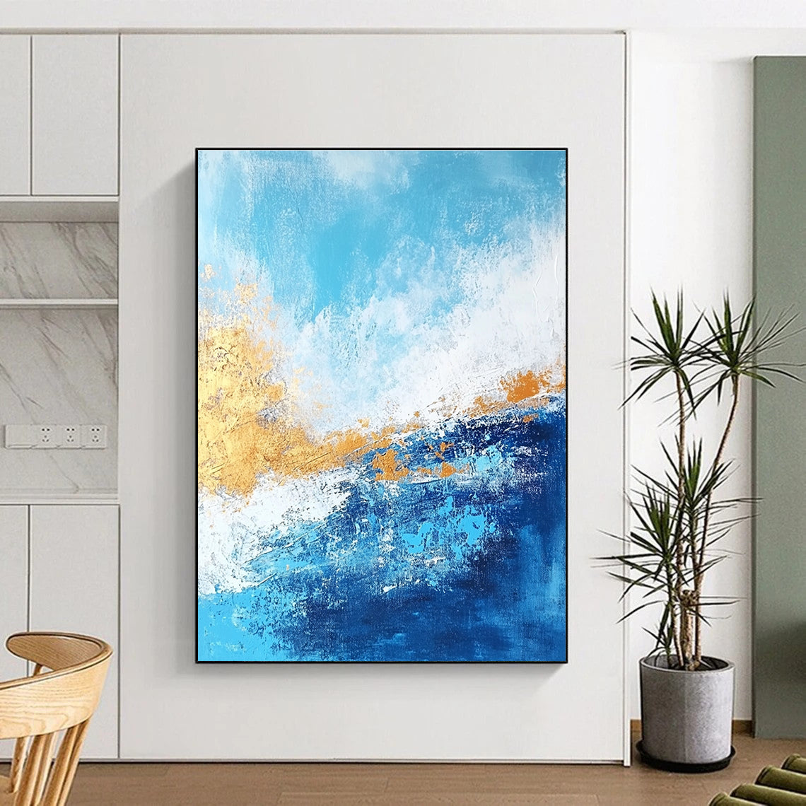 Blue - Gold Abstract Waves Painting with Fluid Elegance WINK384