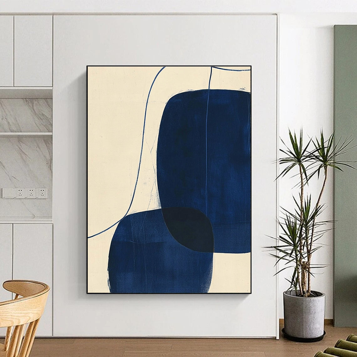 Blue - Shaped Abstract Painting with Fluid Lines WINK856