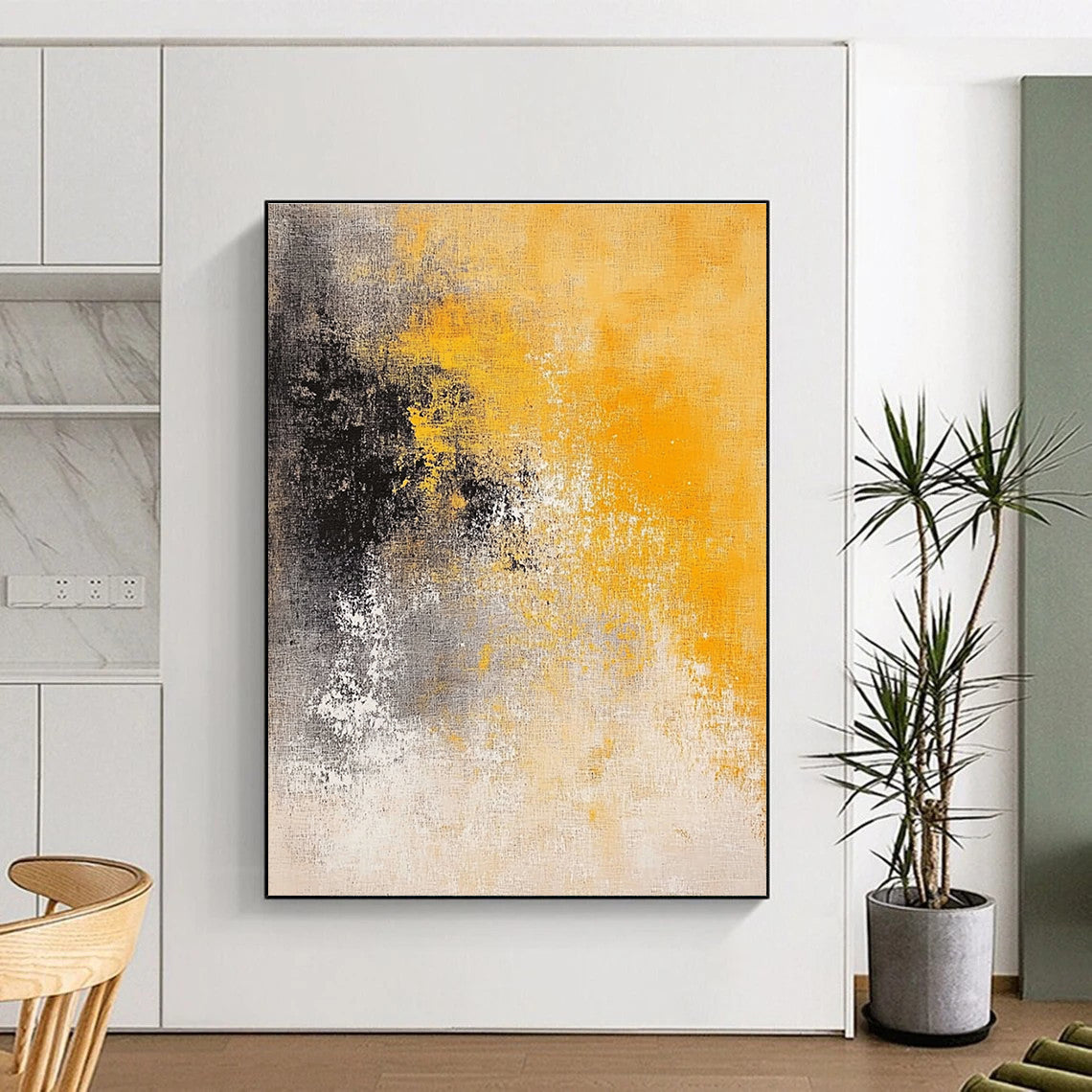 Yellow - Gray Abstract Blend Painting with Subtle Warmth WINK431