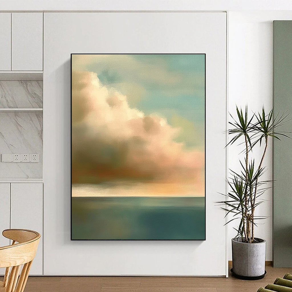 Soft Clouds Over Sea Abstract Painting for Coastal - Styled Homes GAB1074