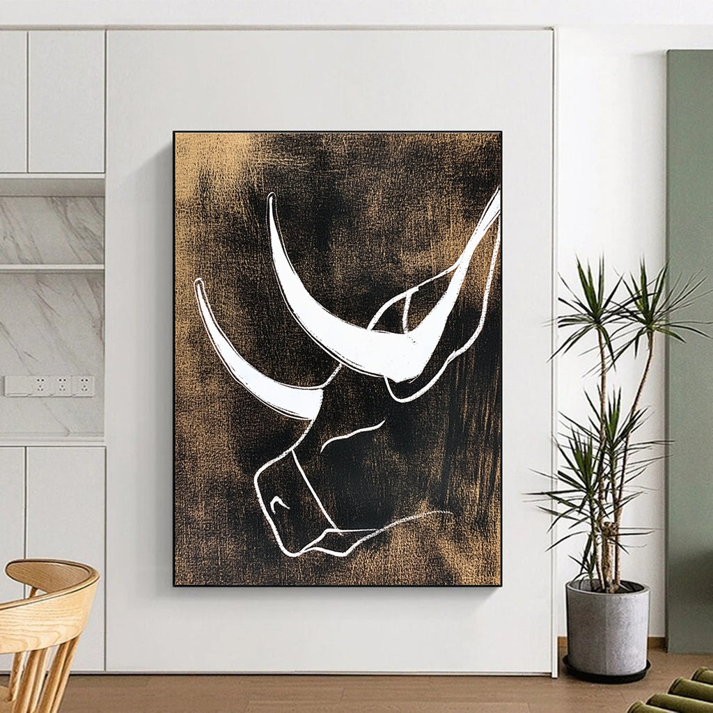 White Bull Silhouette Abstract Painting for Rustic - Chic Ranch Homes GAB1388