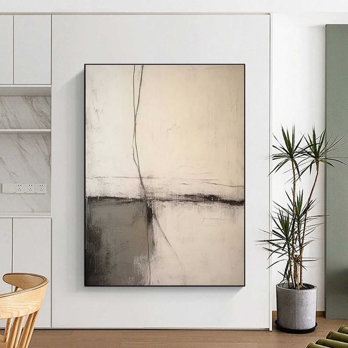 Beige Layered Minimalist Abstract Painting for Calm Interiors HENG370