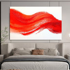 Red Wavy Line on White Abstract Painting with Bold Simplicity ABS606