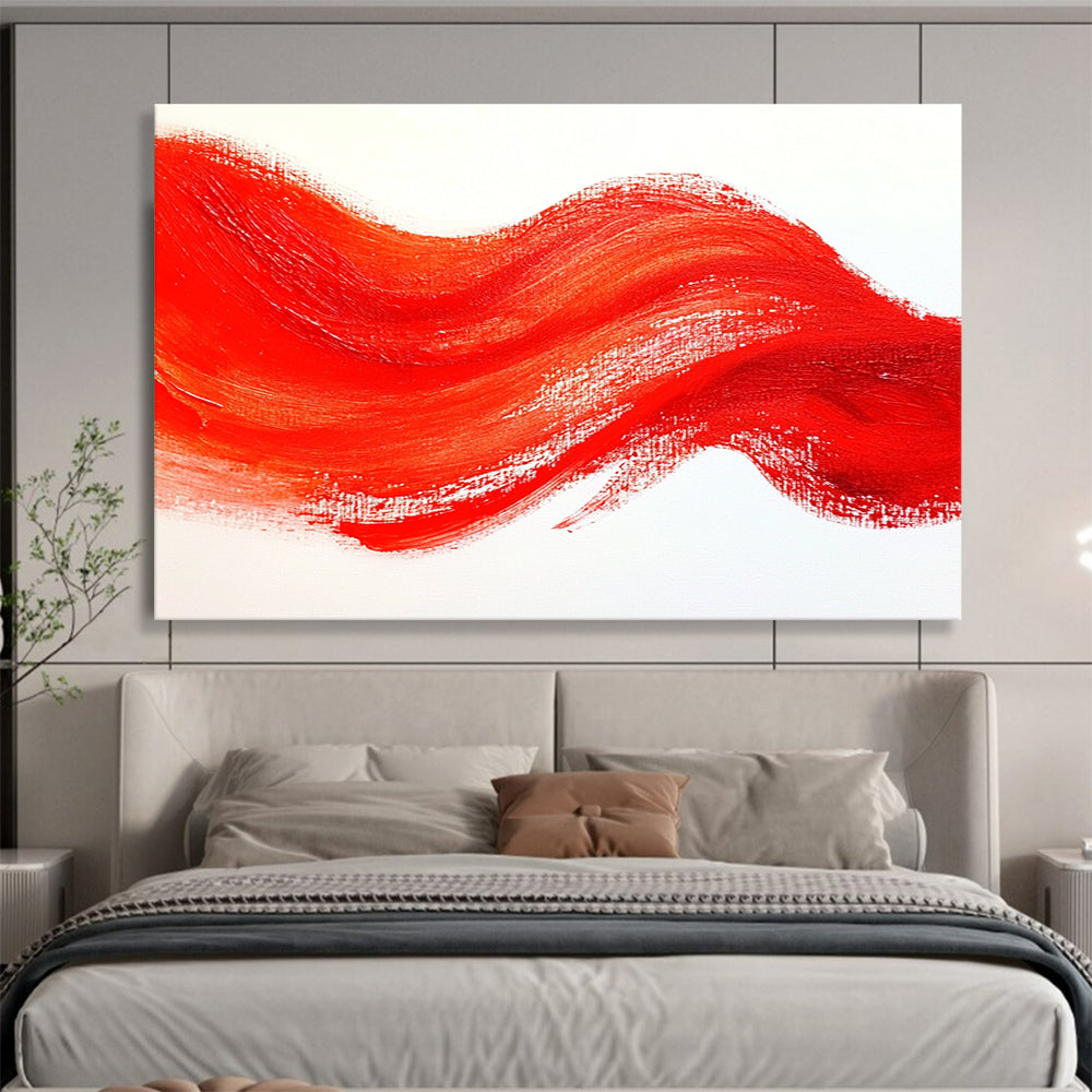 Red Wavy Line on White Abstract Painting with Bold Simplicity ABS606