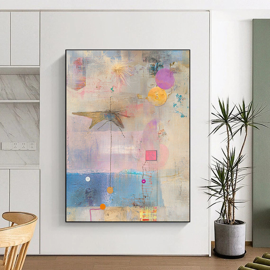 Assemblage of Objects Abstract Painting with Playful Narratives WINK197