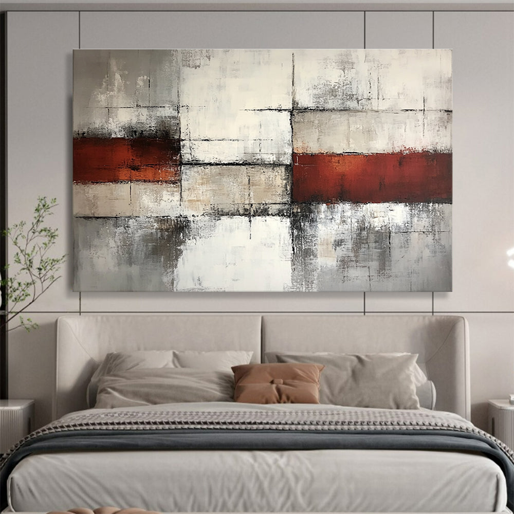 Gray, White, and Red Abstract Painting ABS589