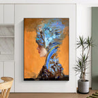 Blue and Brown Textured Portrait Abstract Painting for Sophisticated Dining Rooms HENG348