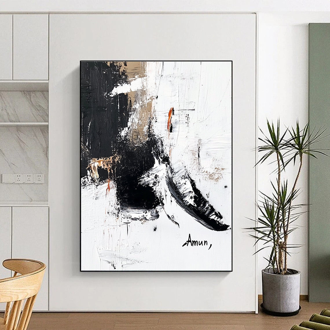 Accented Black - White Abstract Painting with Subtle Intrigue WINK356