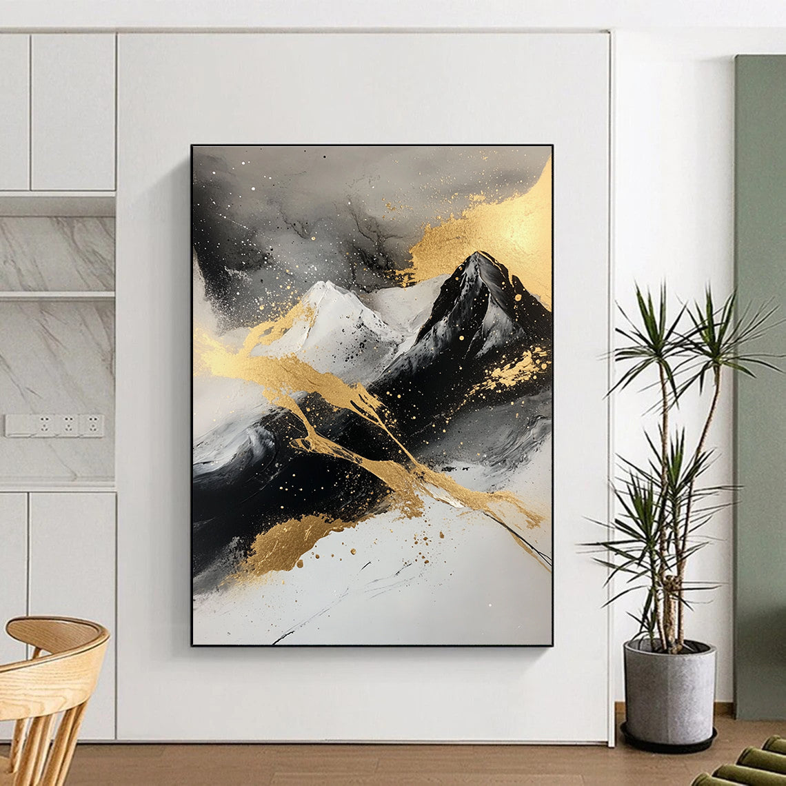 Gold - Accented Mountain Abstract Painting with Majestic Allure WINK320