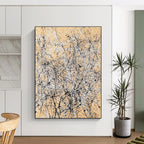 Splattered Ink on Beige Abstract Painting with Dynamic Energy WINK002