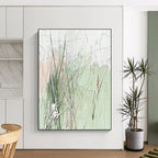 Green and Beige Grass - like Abstract Painting with Wispy Forms GAB0062