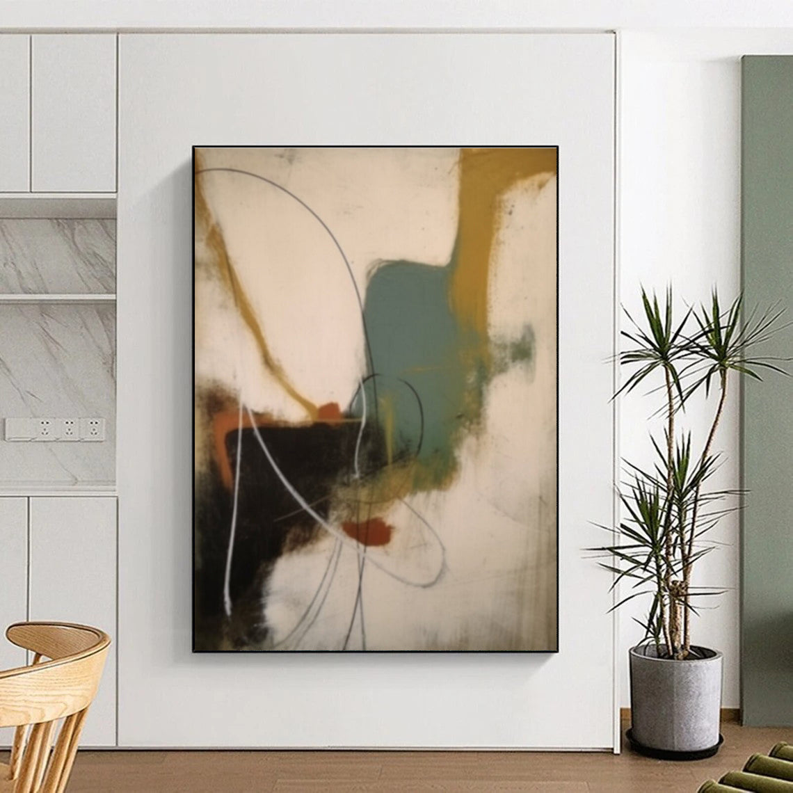 Colorful Abstract with Curved Lines Abstract Painting for Creative Workspaces HENG364