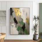 Green - Gray - Gold Abstract Painting for Eco - Friendly Workspaces HENG115