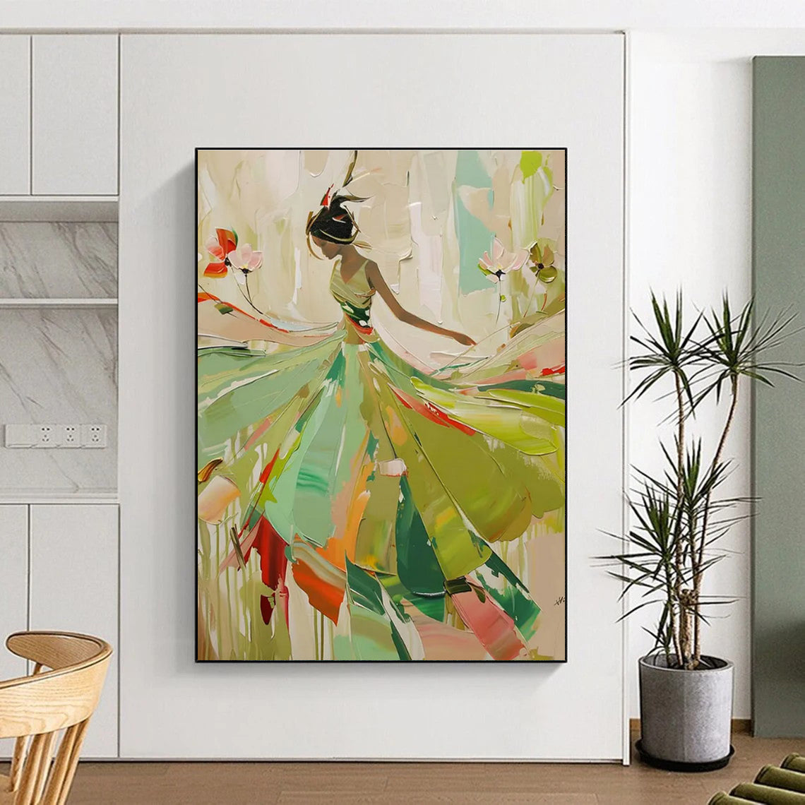 Dancing Lady in Green Abstract Painting for Art - Themed Ballrooms HENG082
