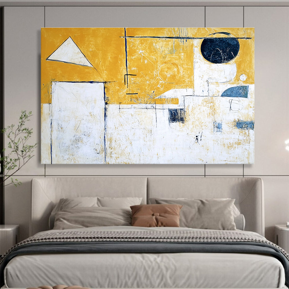 Yellow - Dominant Geometric Abstract Painting with Bright Cheerful Compositions ABS550