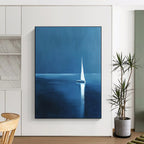 White Sailboat at Night Serene Maritime Abstract Painting GAB0223