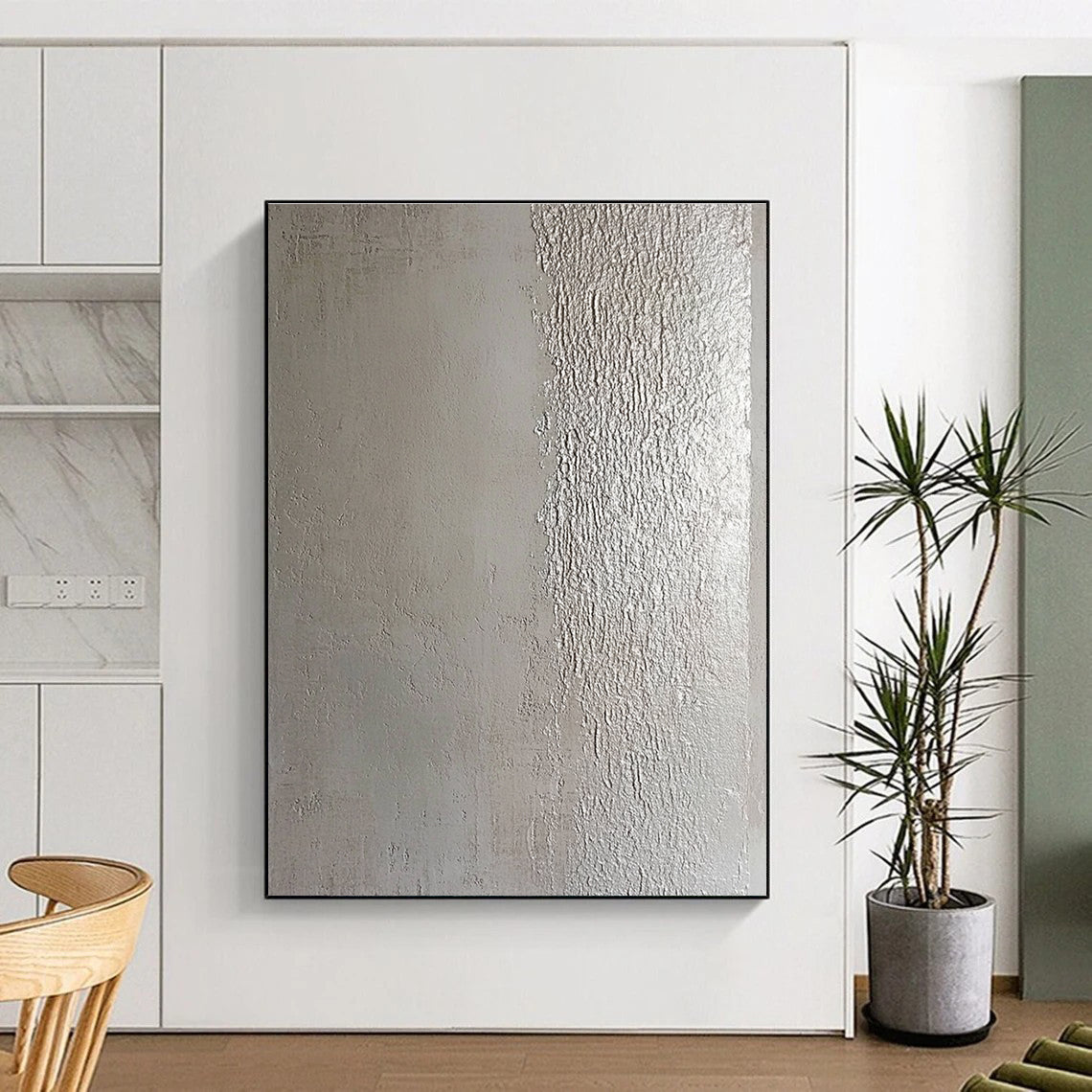 Silver Textured Divide Minimalist Abstract Art GAB0378