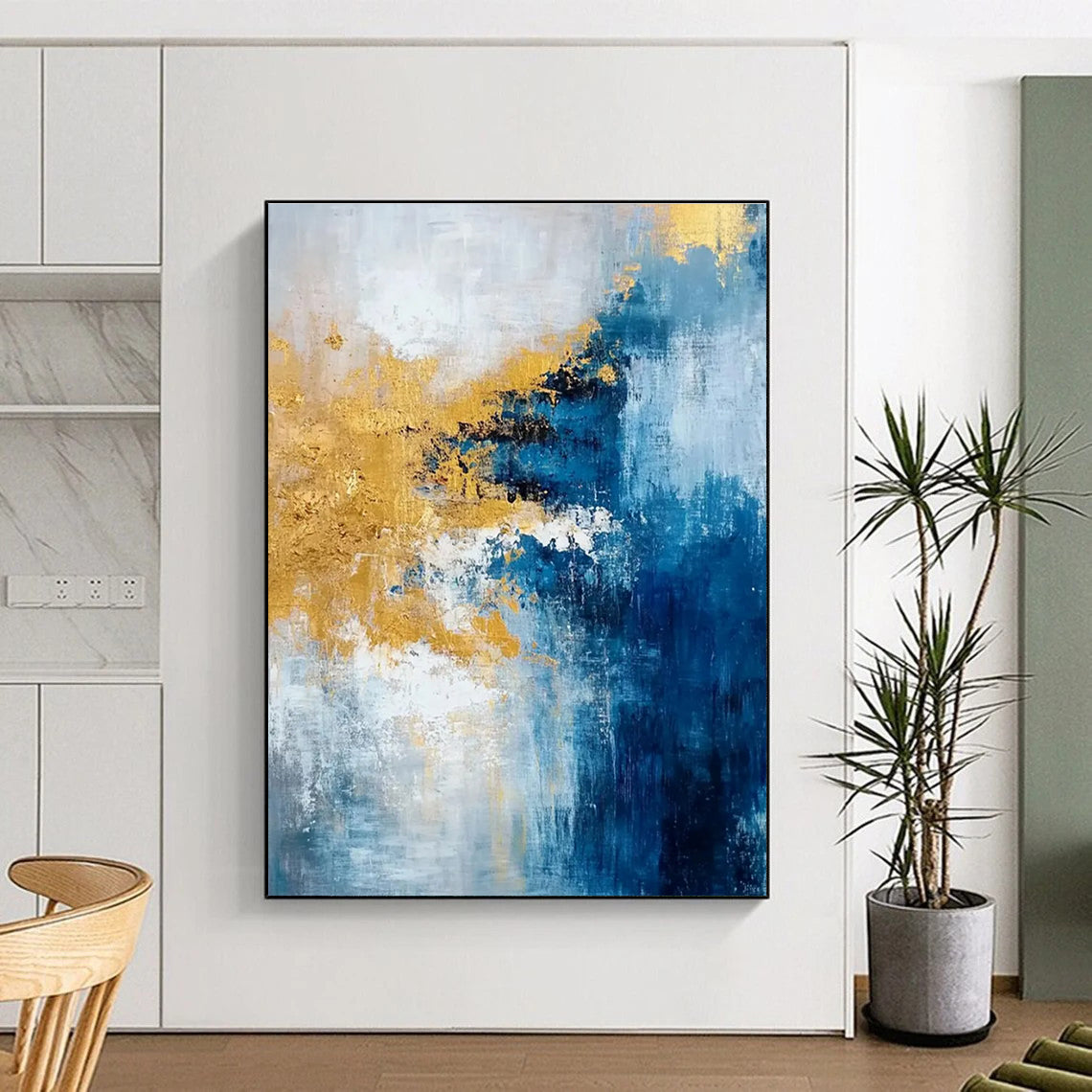 Blue and Gold Abstract Painting for Luxury Hotel Lobbies HENG062