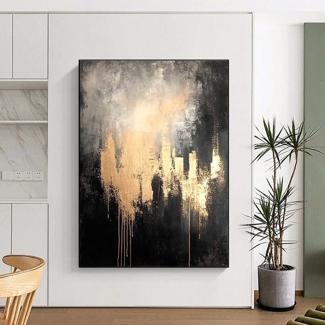 Golden Gray Abstract - Mysterious Urban - Inspired Abstract Painting GAB0651