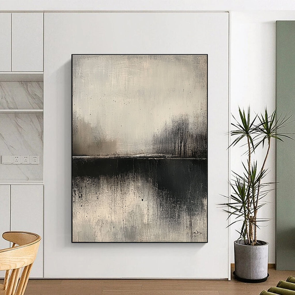 Monochrome Lake Silhouette - Minimalist Landscape Abstract Art GAB0522