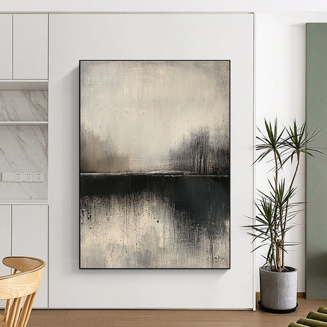 Monochrome Lake Silhouette - Minimalist Landscape Abstract Art GAB0522