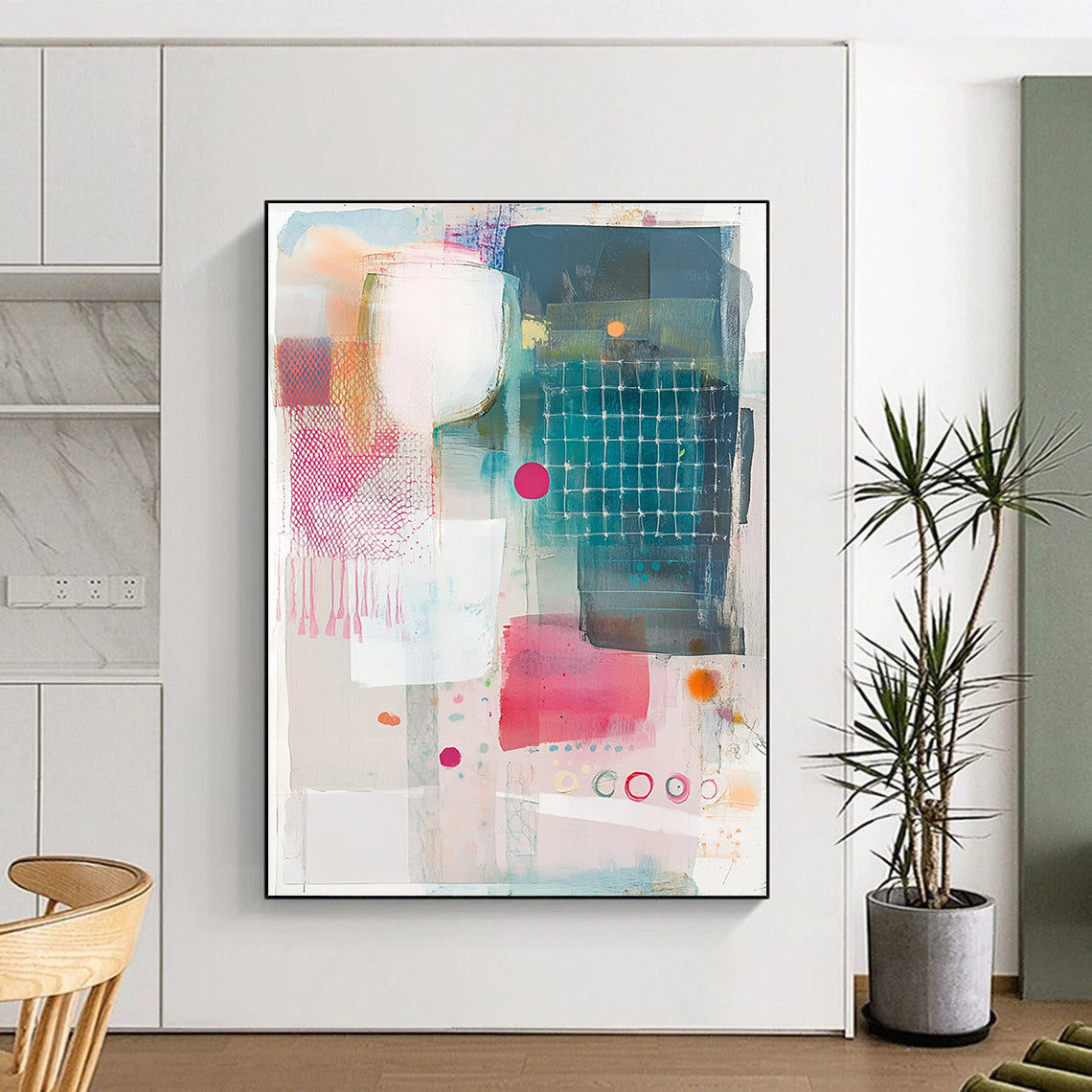 Mesh and Shape Collage Textured Graphic Abstract Painting GAB0247