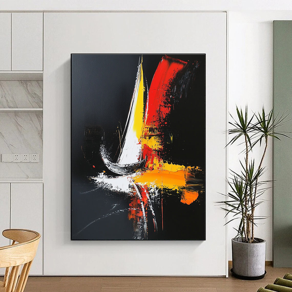 Colorful Sailboat Abstract Painting for Coastal - Themed Restaurants GAB0854