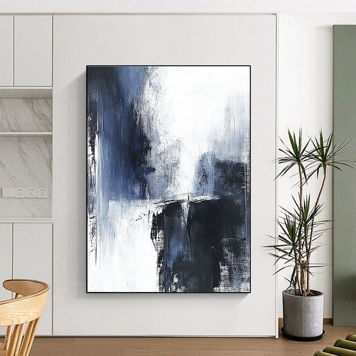 Blue Black White Abstract Painting with Moody Mystery WINK557