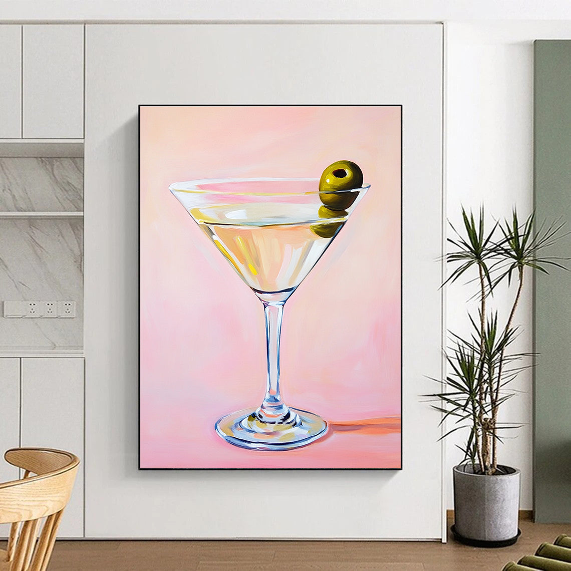 Martini Glass with Olive Chic Abstract Painting for Modern Bars GAB1424